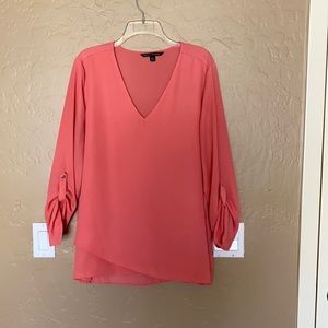 Coral blouse with 3/4 sleeves